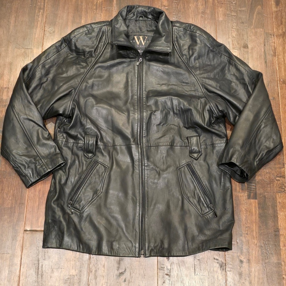 Winlit Black Buttery‎ Smooth Leather Coat Mid Length Womens Large Zip Front Soft